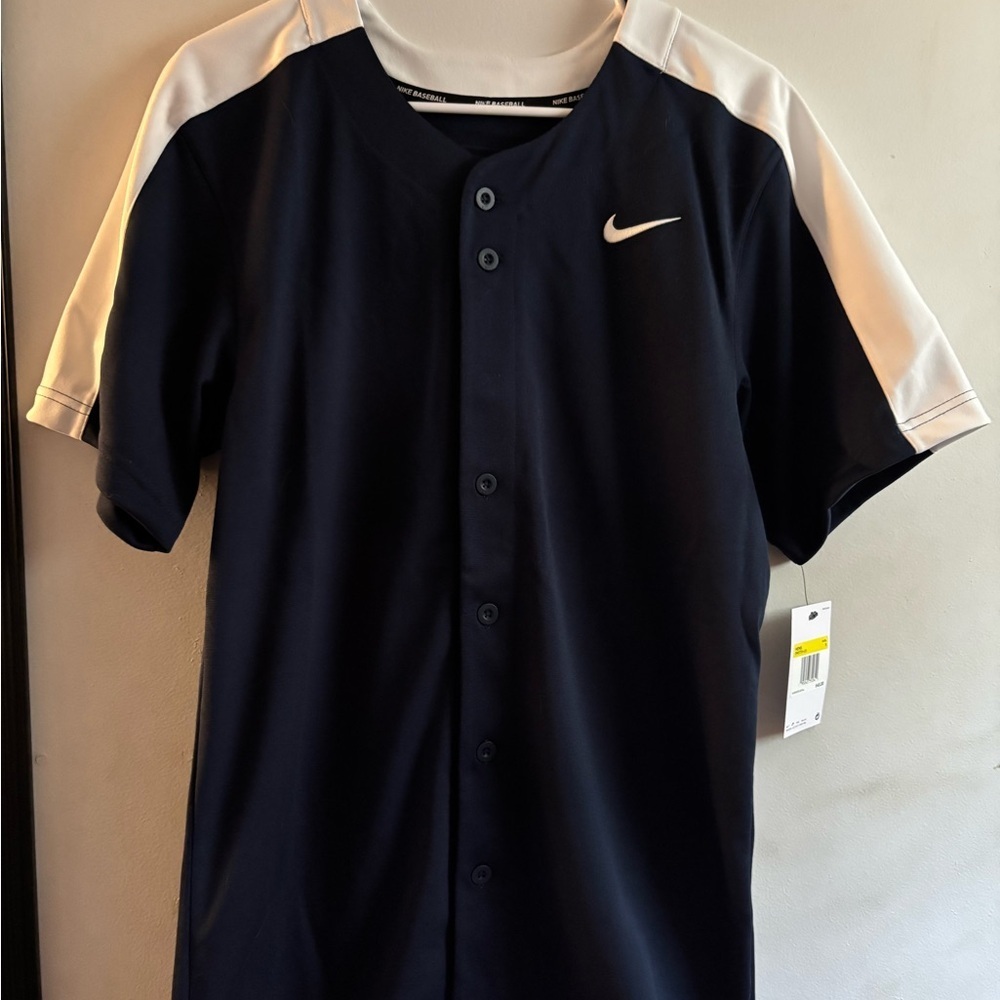 Nike Navy Blue and White Button-Up Shirt NWT Mens small